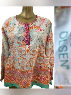 SIGRID OLSEN Boho Cotton Peasant Hippie TOP Size Large AS-IS